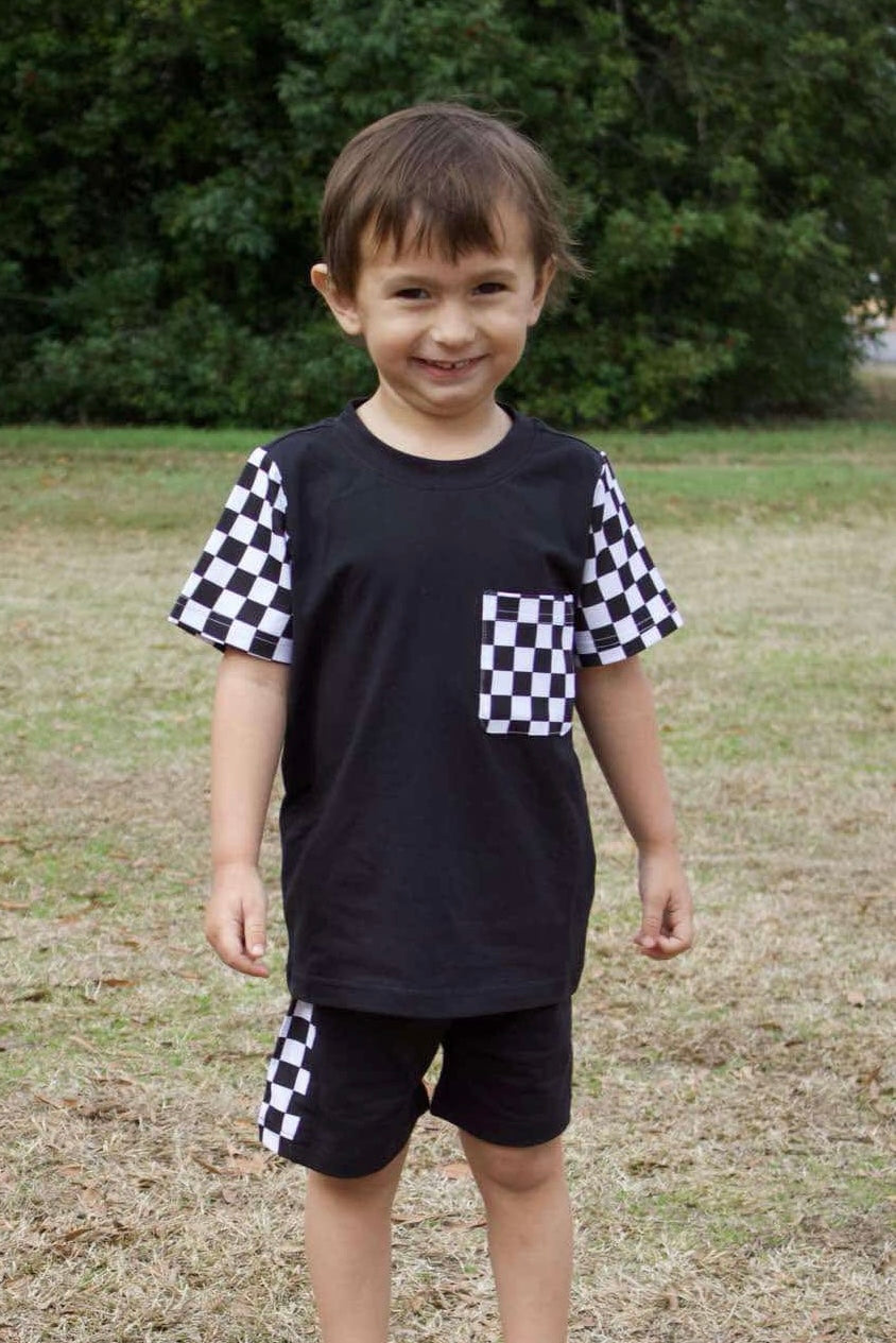 RTS - Black Check Pocket Short Set