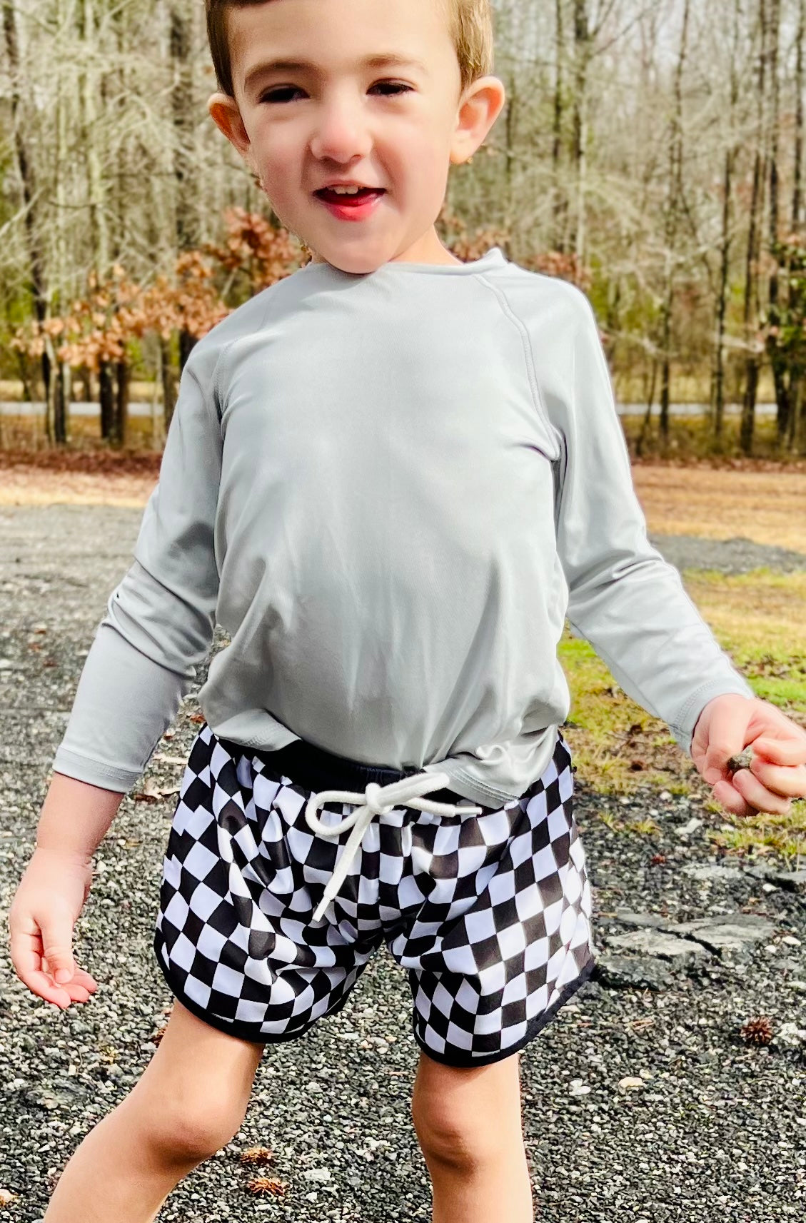 RTS - Black Check Swim Trunks
