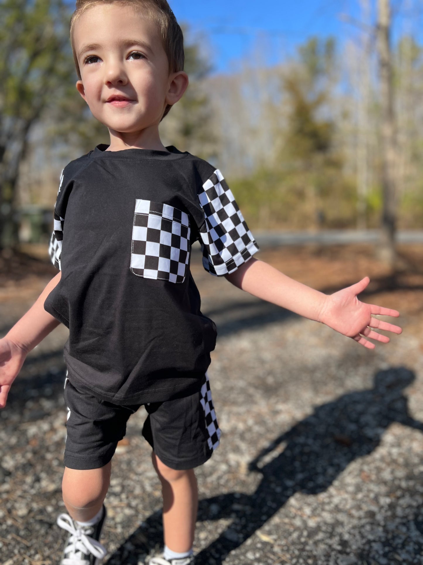 RTS - Black Check Pocket Short Set