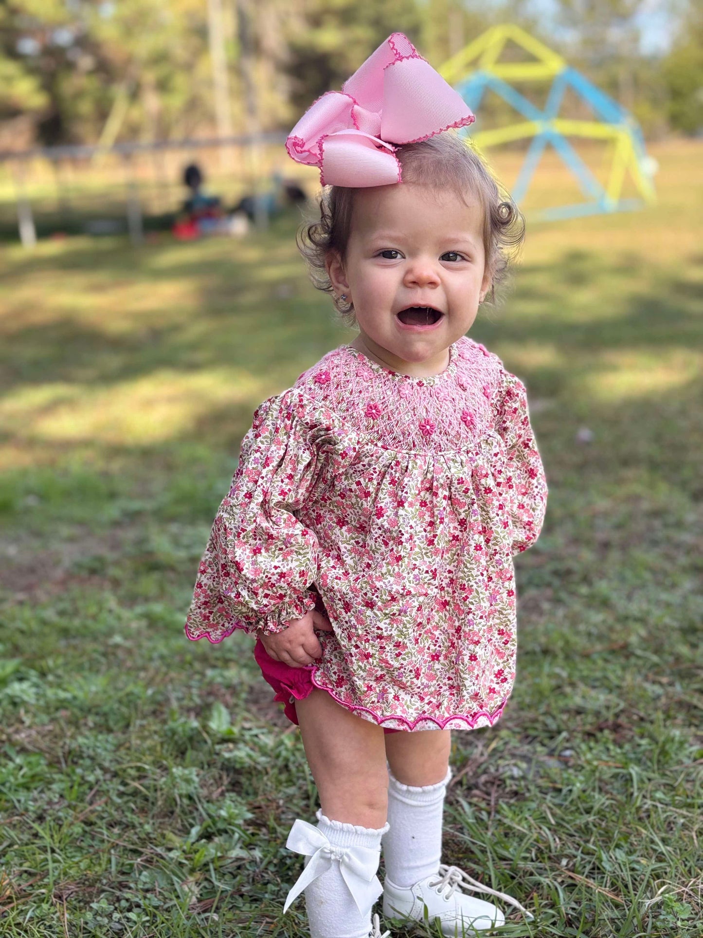 RTS - Hot Pink Floral Smocked Diaper Set
