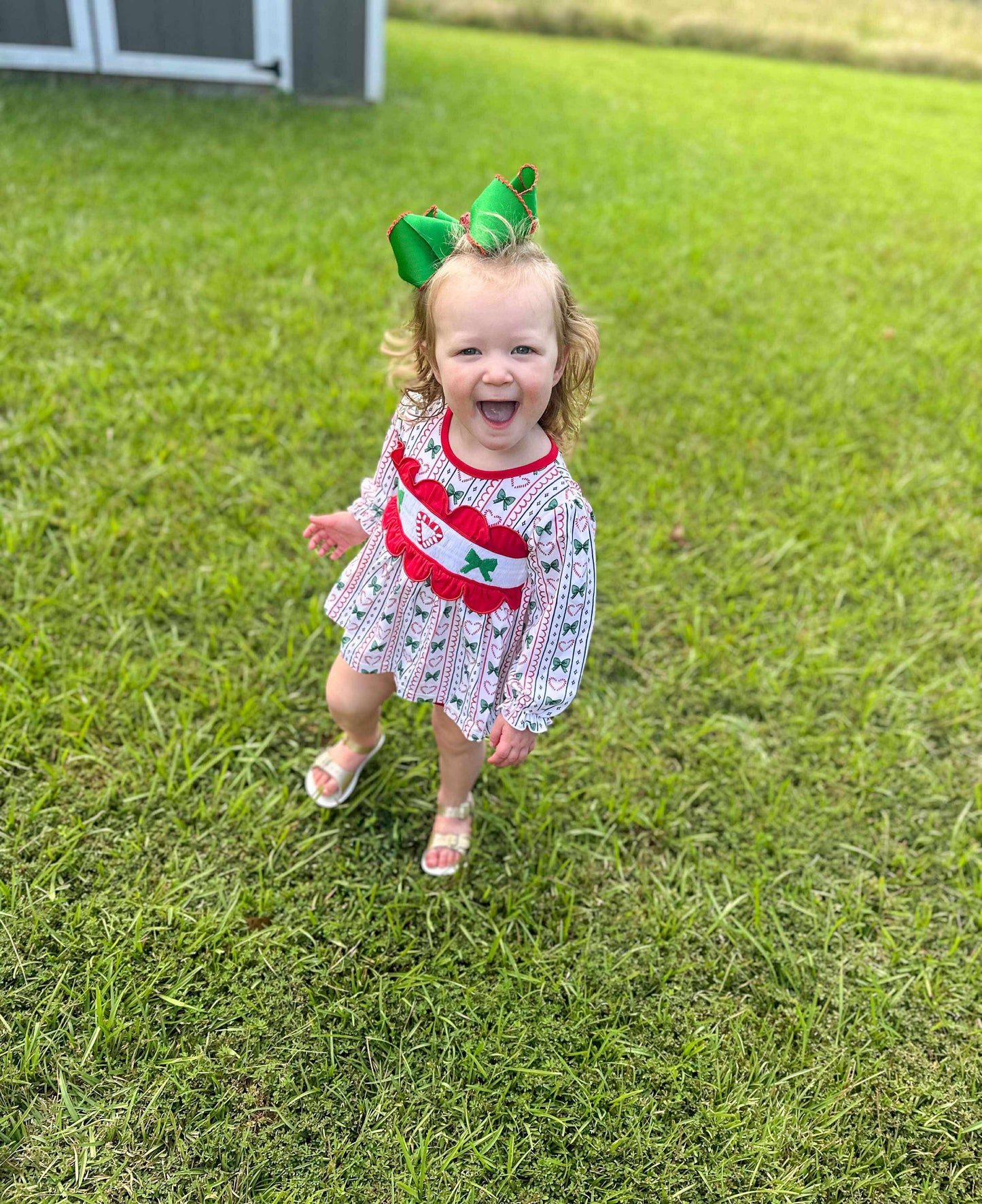 RTS - Candy Cane Bow Smock Diaper Set