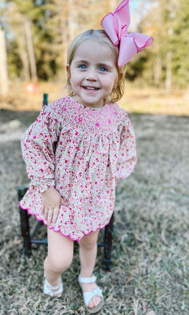 RTS - Hot Pink Floral Smocked Diaper Set
