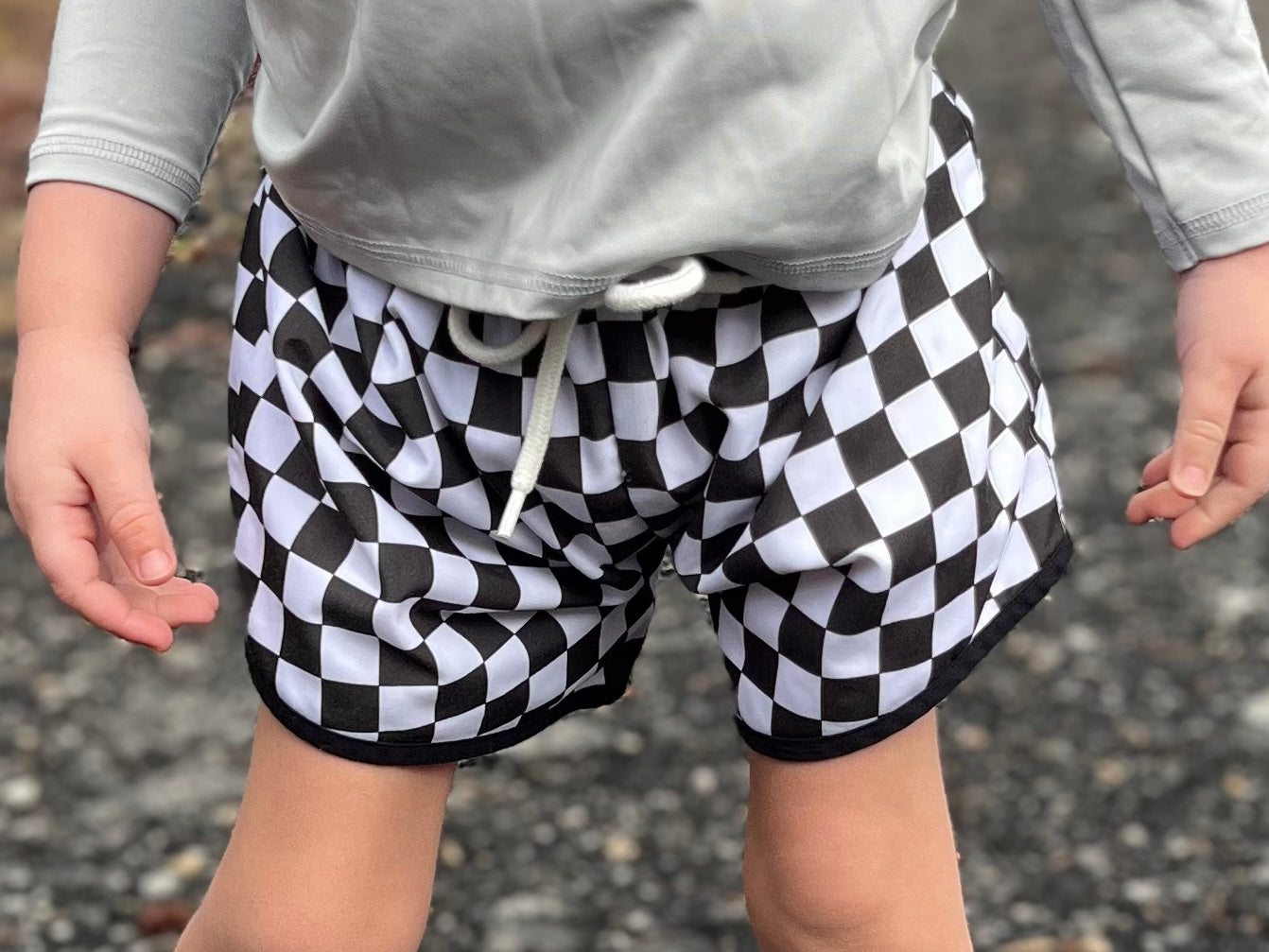 RTS - Black Check Swim Trunks