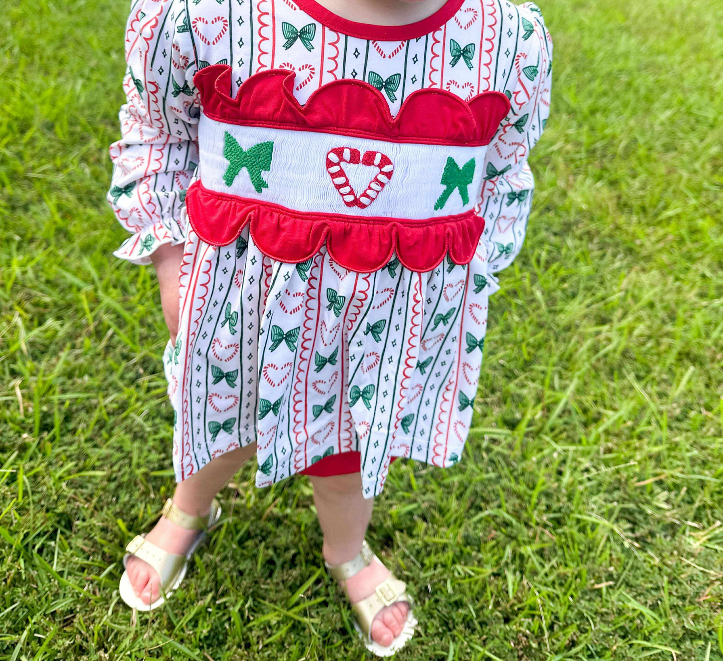 RTS - Candy Cane Bow Smock Diaper Set