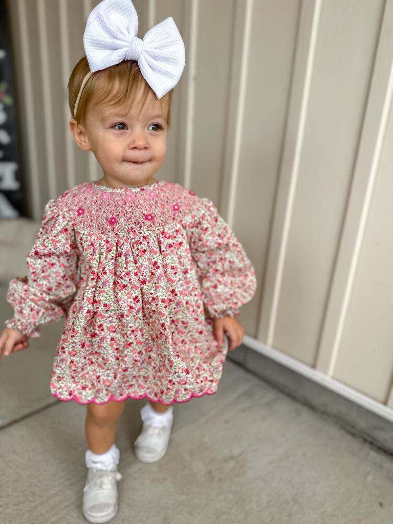 RTS - Hot Pink Floral Smocked Diaper Set
