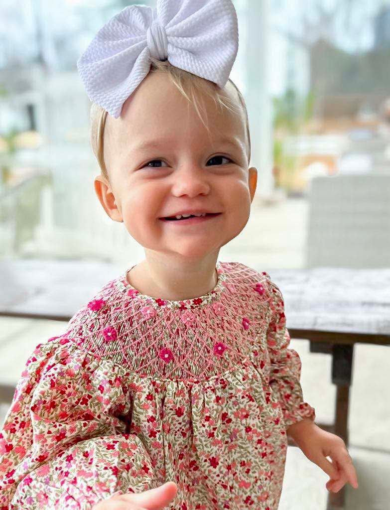 RTS - Hot Pink Floral Smocked Diaper Set