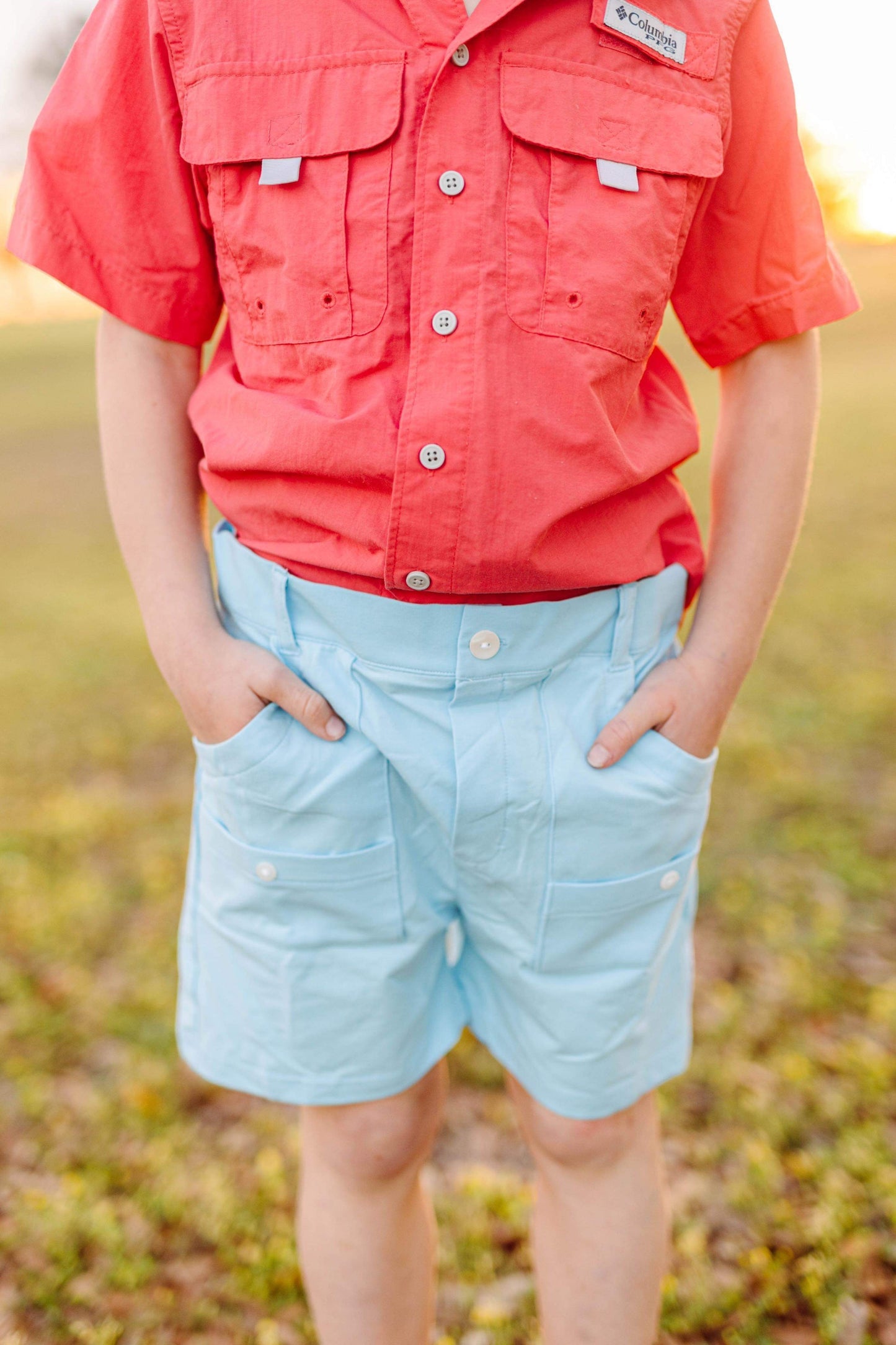 RTS - Light Blue Knit Fishing Style Shorts