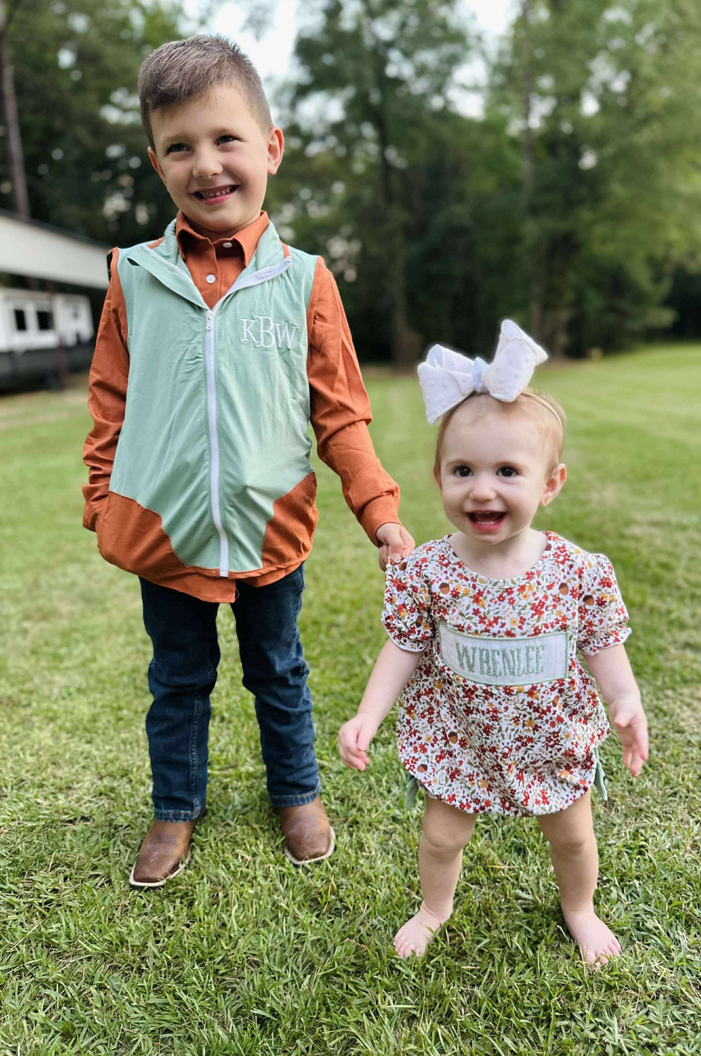 RTS - Fall Green Vest Button Up Set