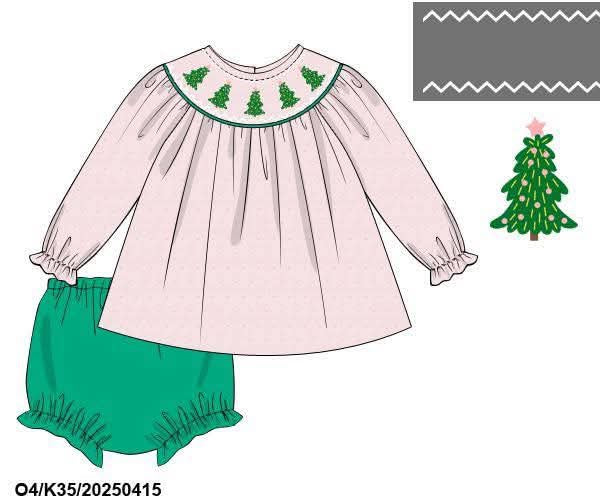 RTS - Pink Christmas Tree Diaper Set