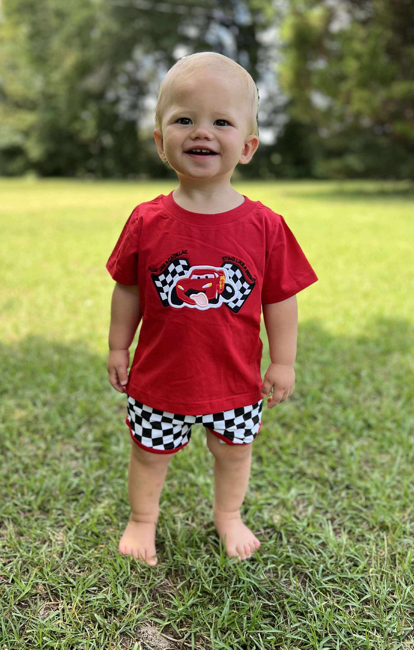 RTS - Red Car Checkered Short Set