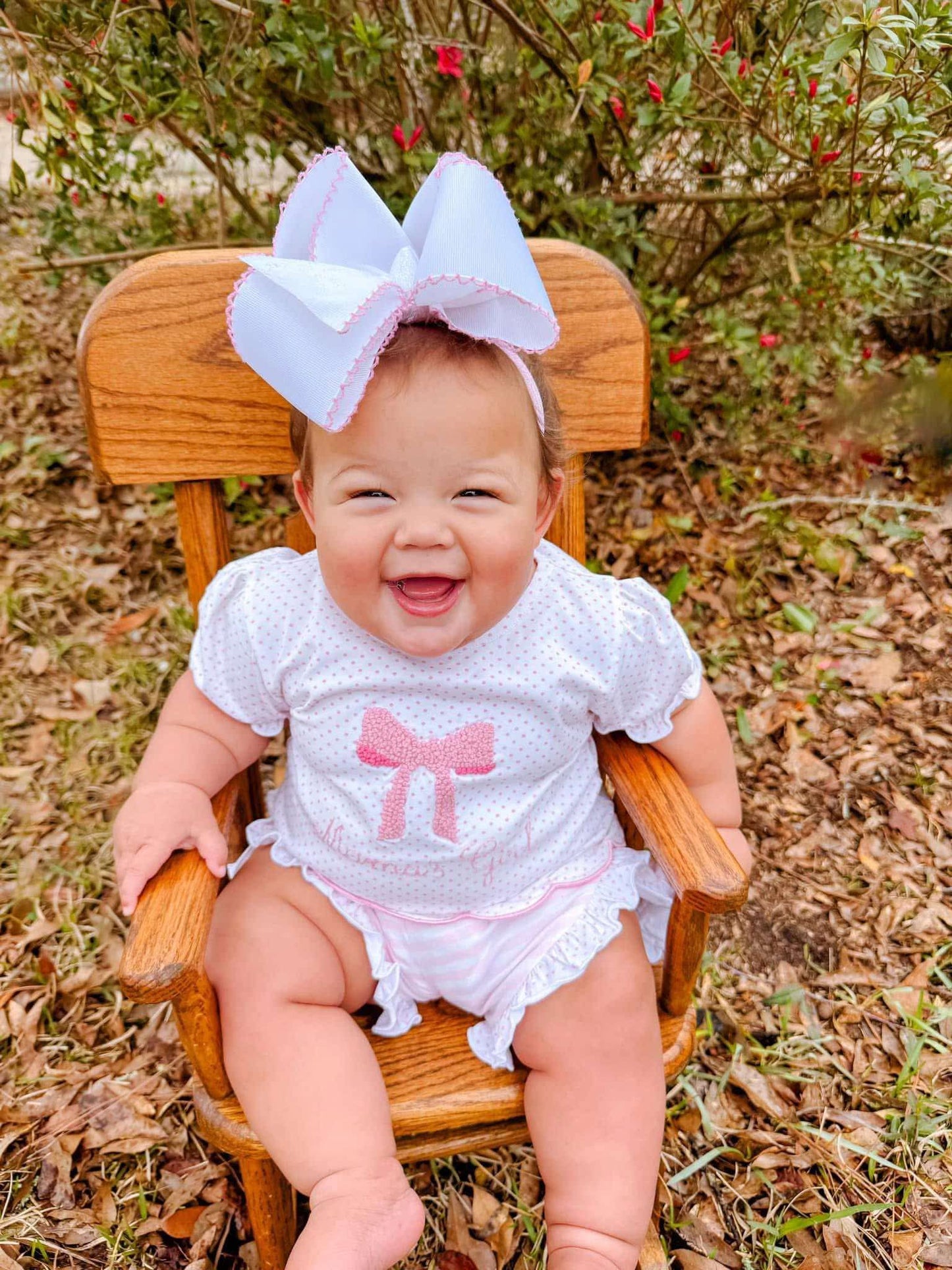 RTS- French Knot Pink Bow Short Set