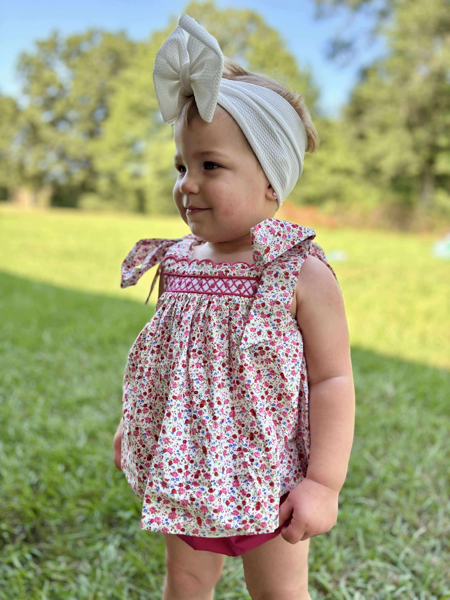 RTS - Pink Floral Tie Shoulder Diaper Set