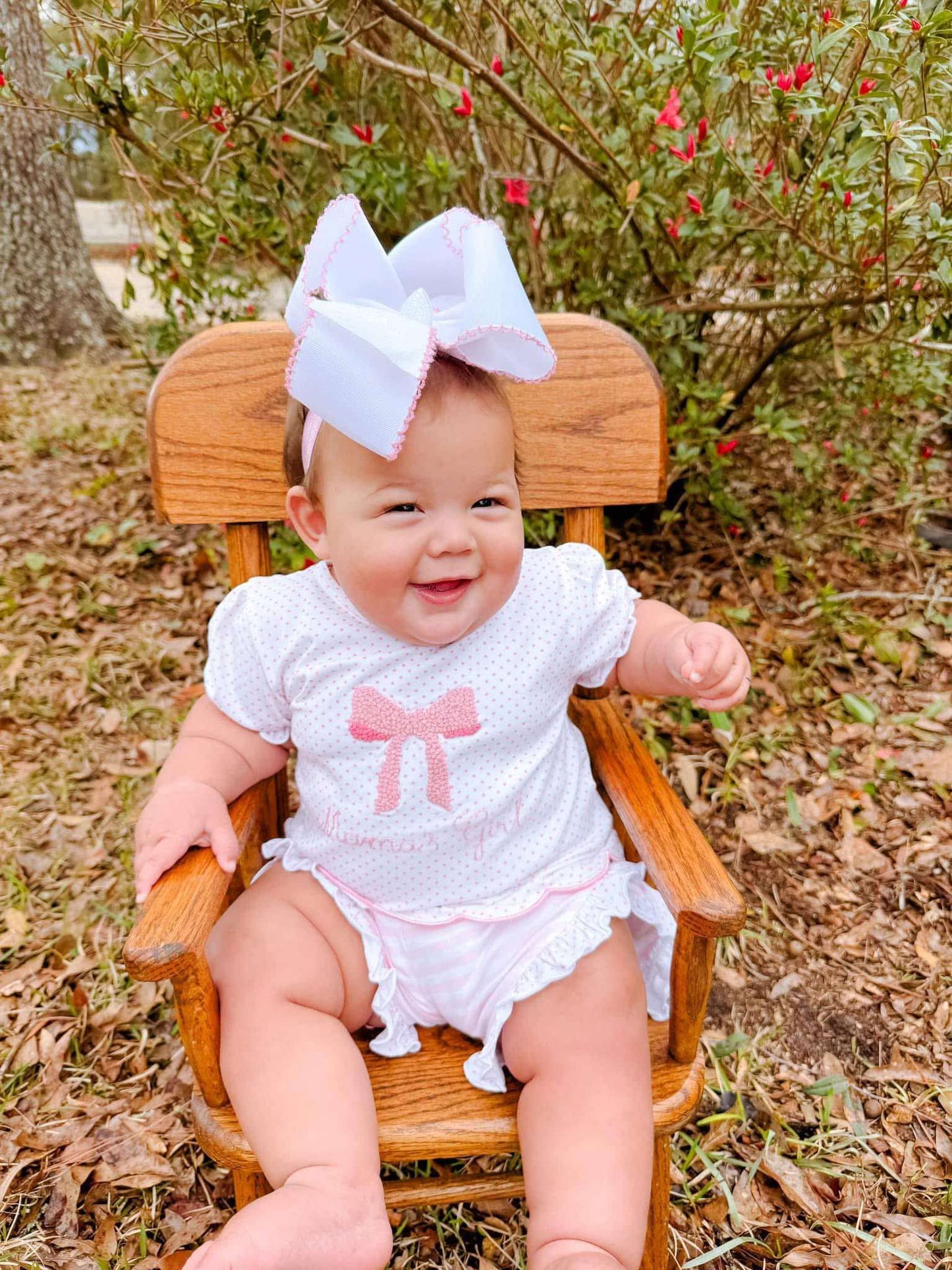 RTS- French Knot Pink Bow Short Set