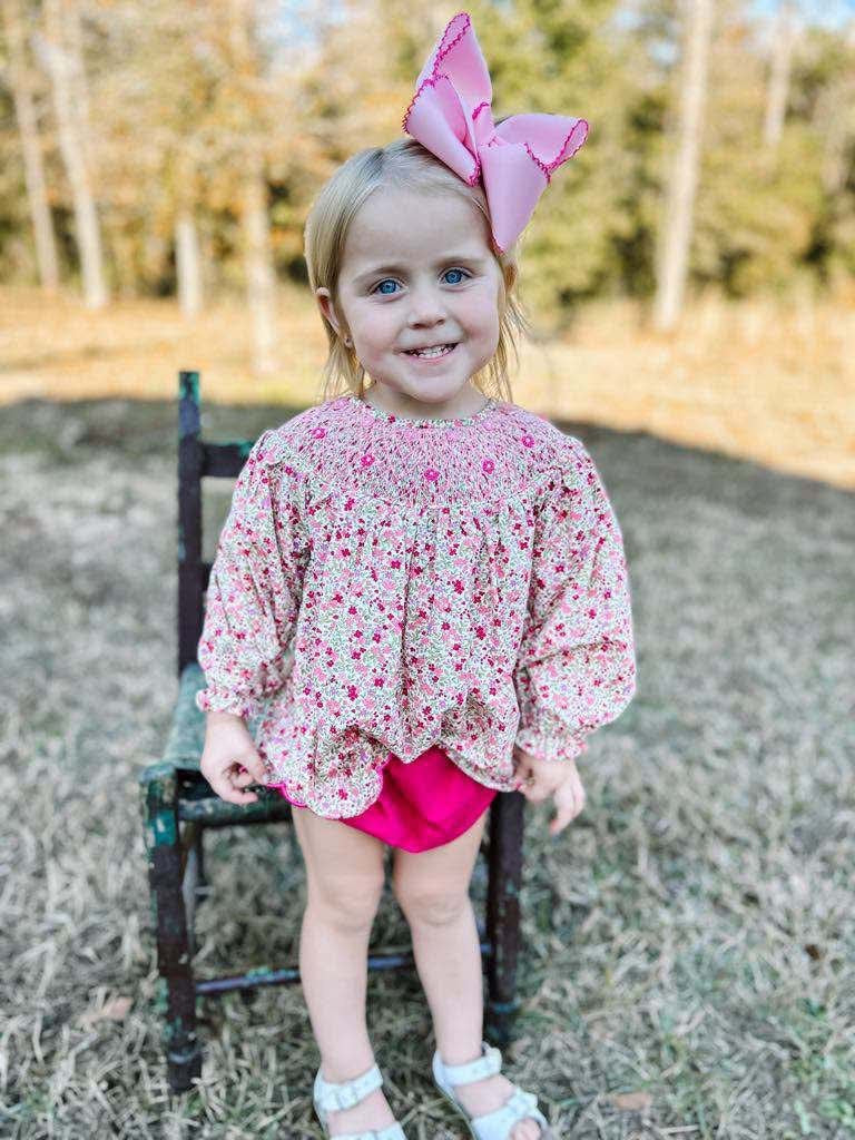 RTS - Hot Pink Floral Smocked Diaper Set