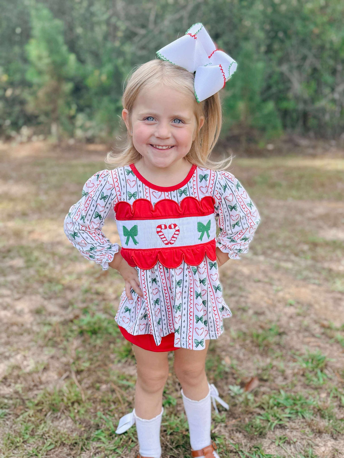 RTS - Candy Cane Bow Smock Diaper Set
