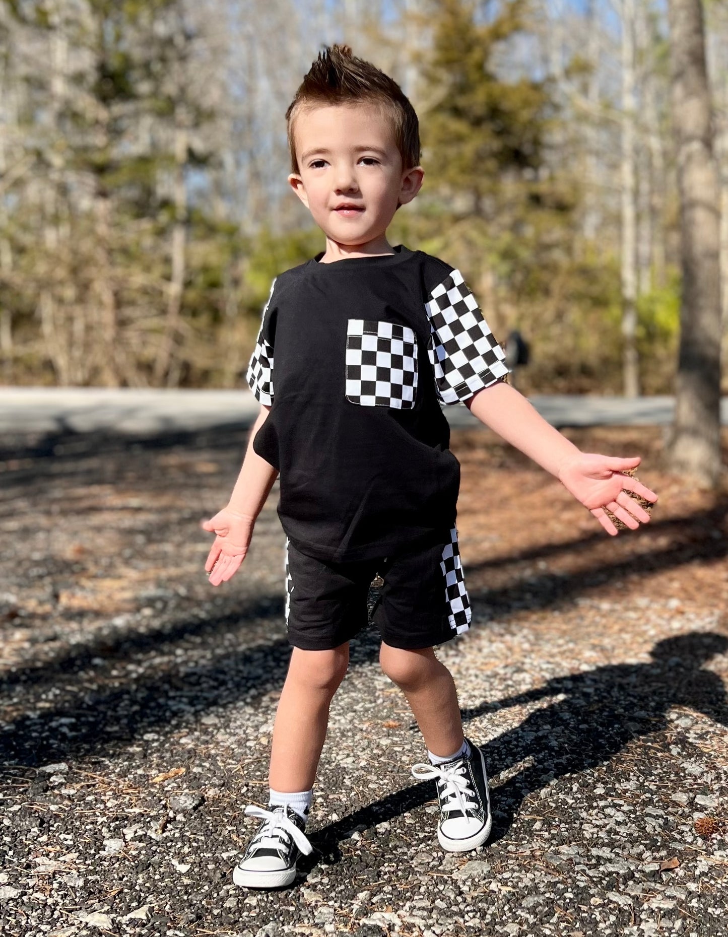 RTS - Black Check Pocket Short Set
