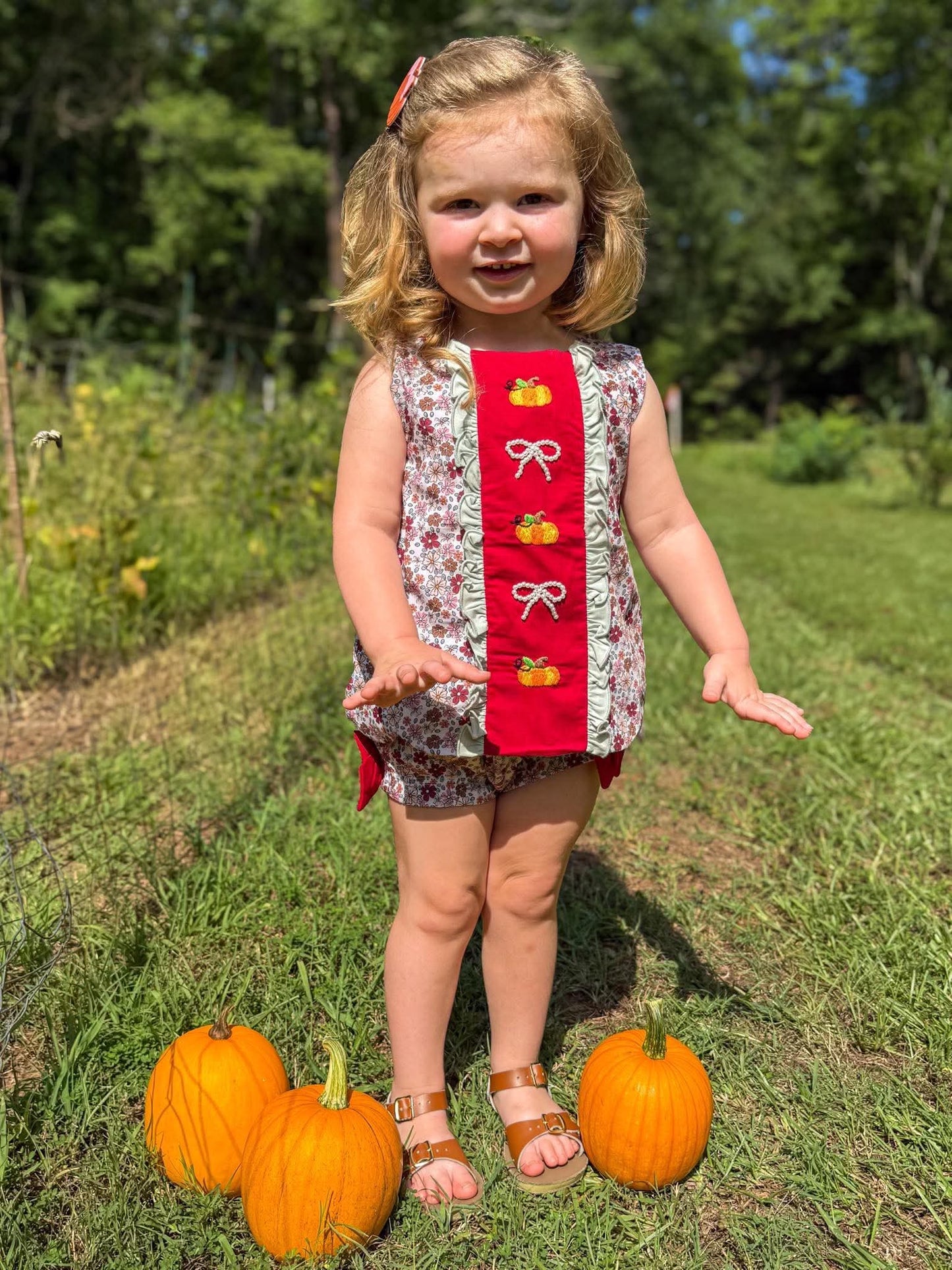 RTS-Crimson Pumpkin/Bow Diaper Set