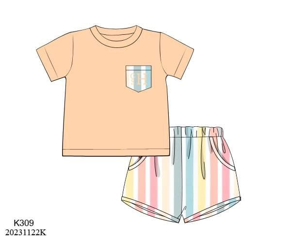 RTS - Peach Stripe Short Set
