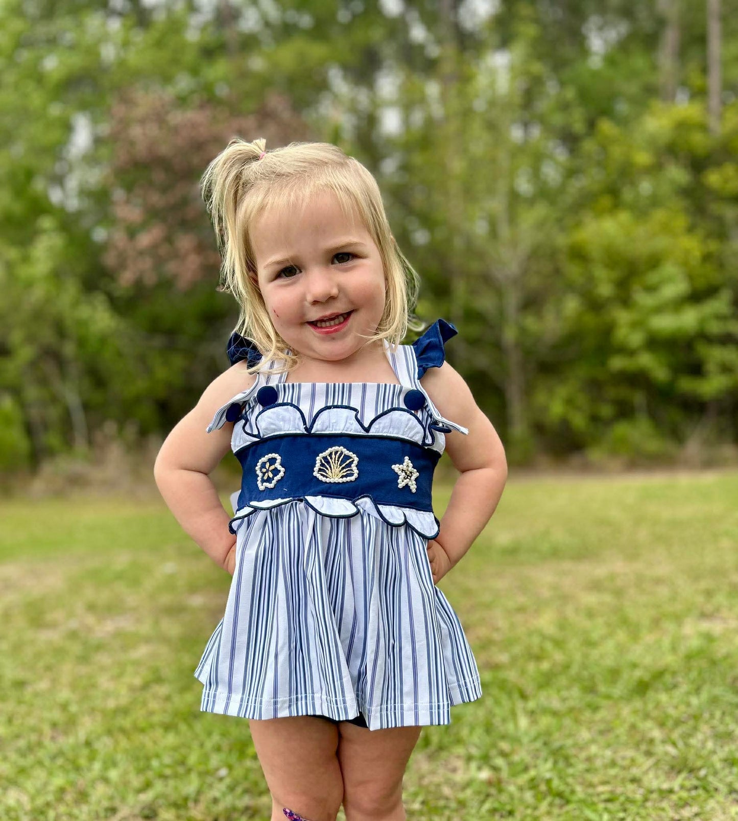 RTS - Girl Navy Seashell Diaper Set
