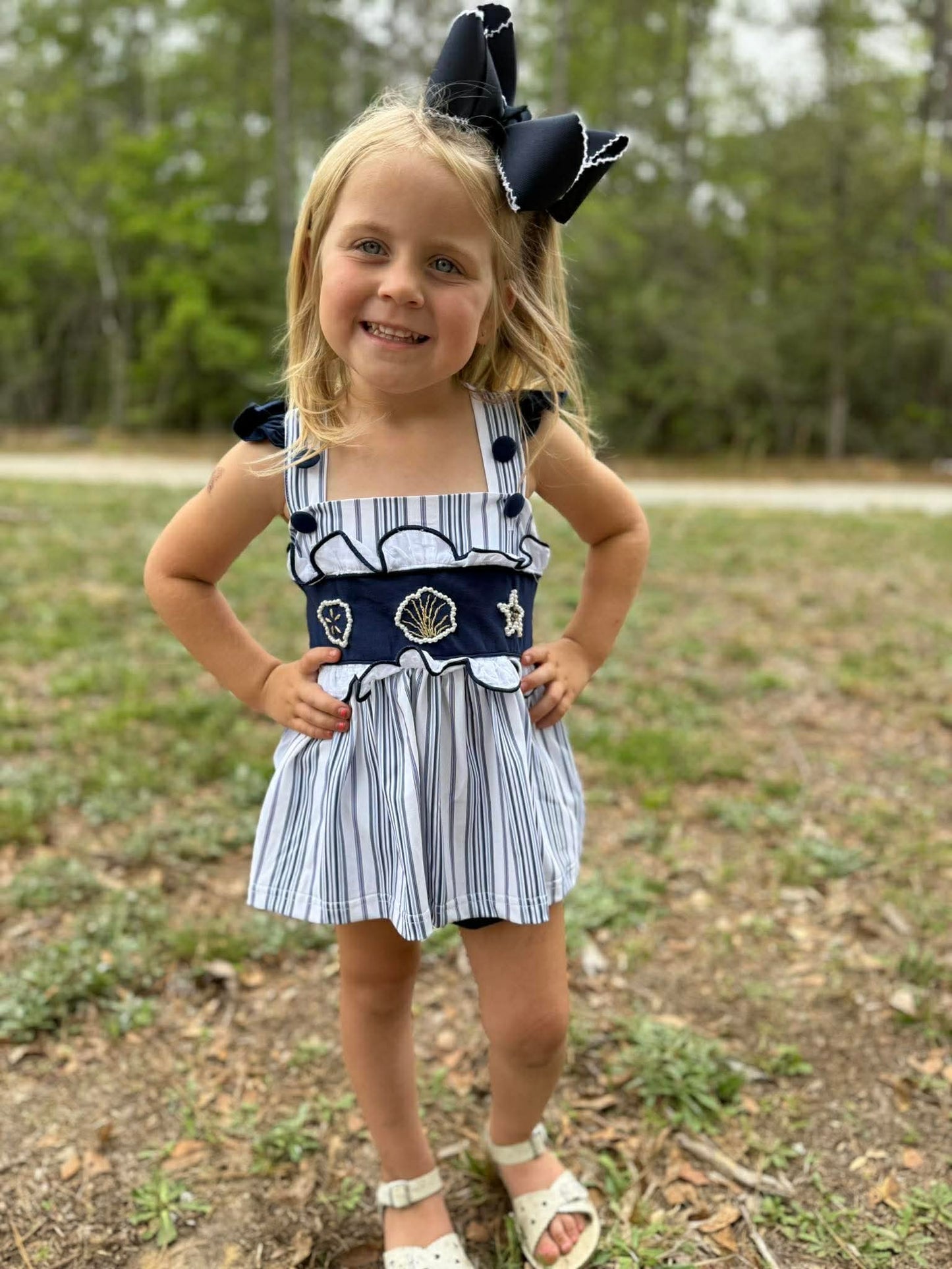 RTS - Girl Navy Seashell Diaper Set