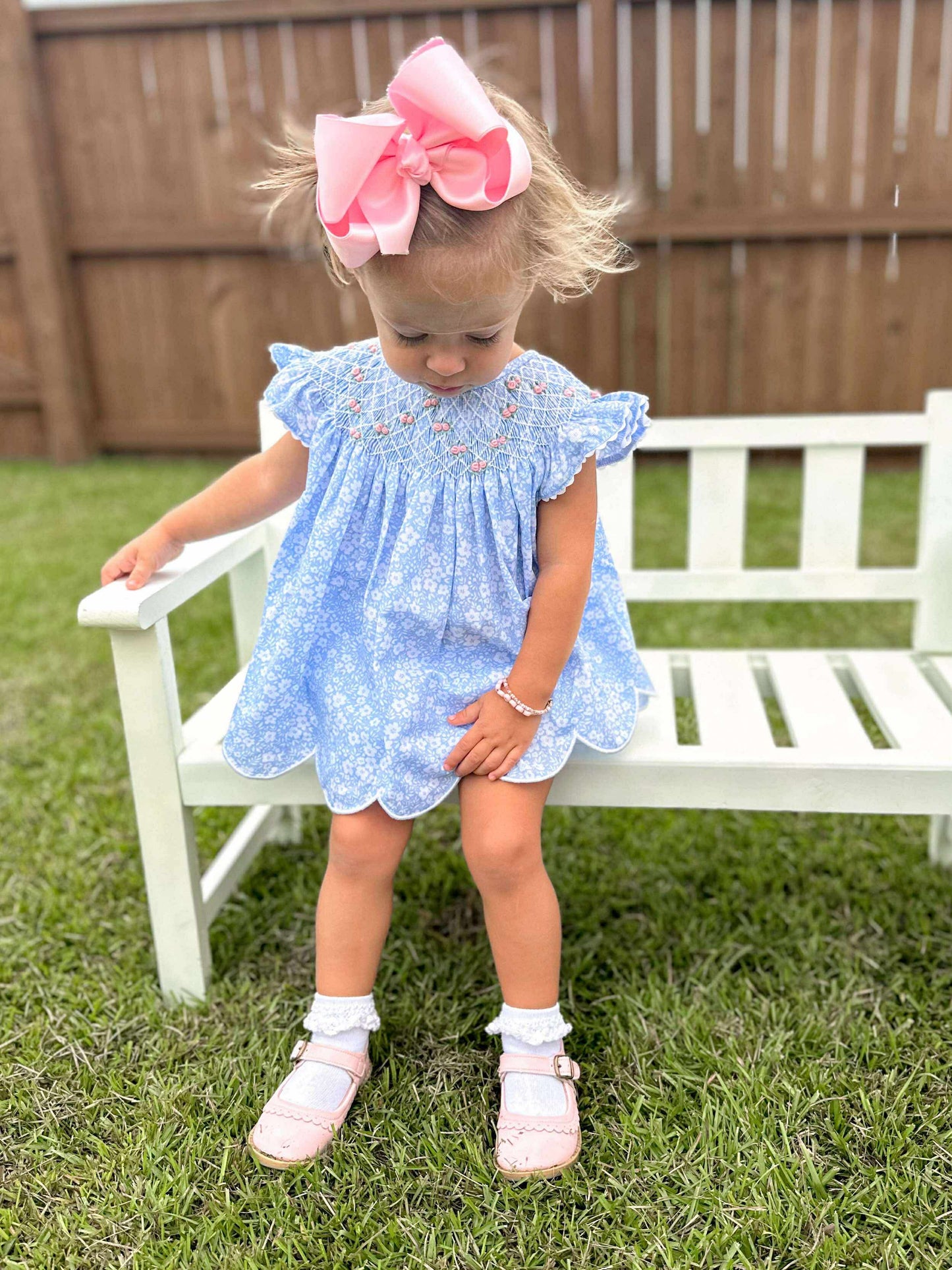 RTS - Blue Floral Smocked Diaper Set