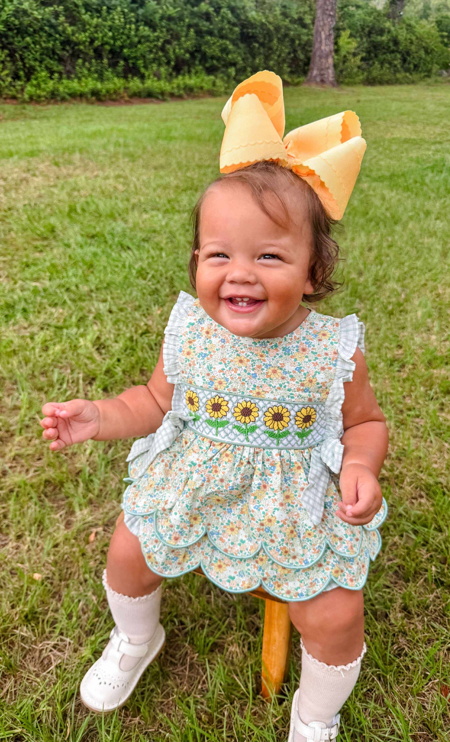 RTS - Sunflower Smock Diaper Set