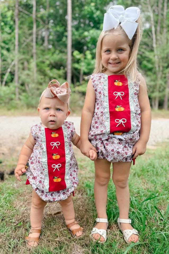 RTS-Crimson Pumpkin/Bow Diaper Set