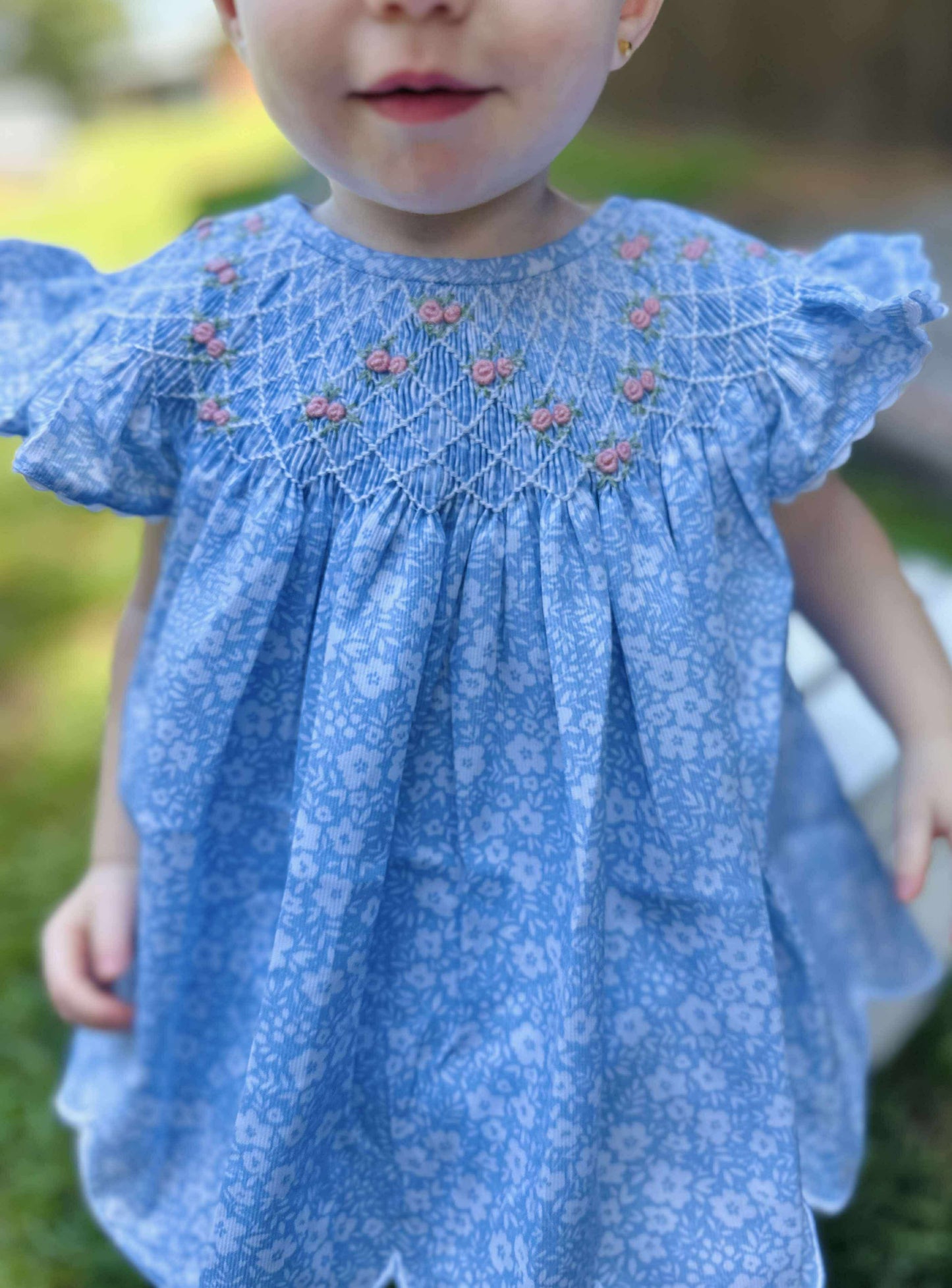 RTS - Blue Floral Smocked Diaper Set