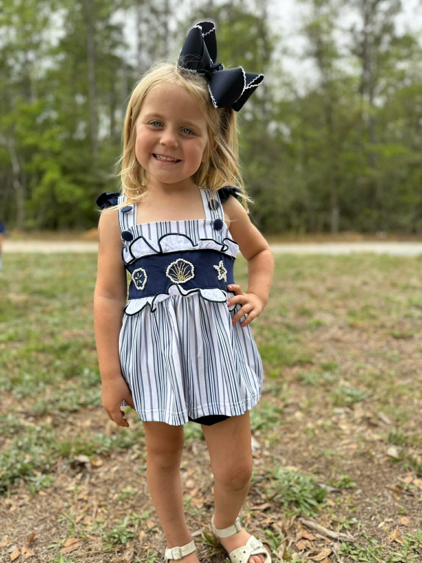 RTS - Girl Navy Seashell Diaper Set