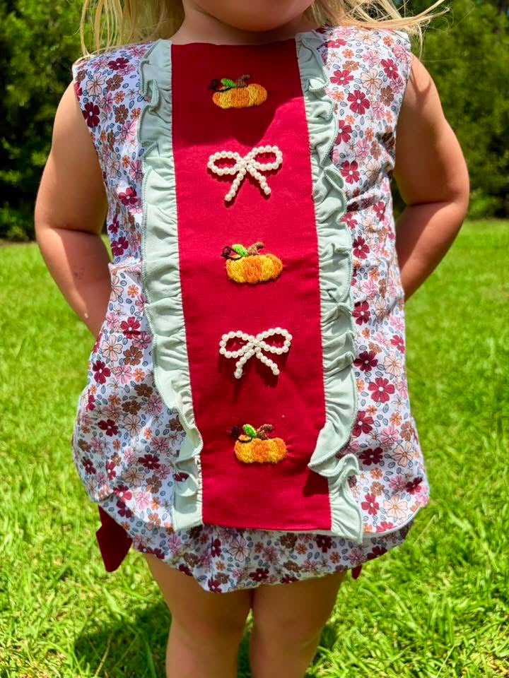 RTS-Crimson Pumpkin/Bow Diaper Set
