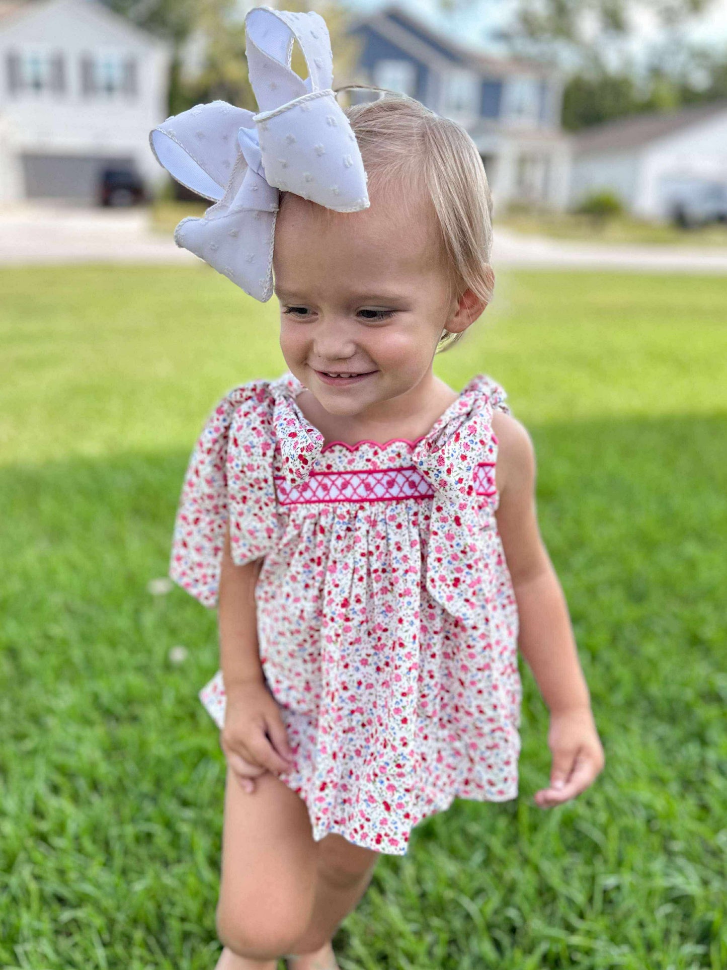 RTS - Pink Floral Tie Shoulder Diaper Set