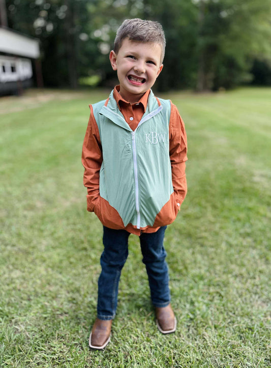 RTS - Fall Green Vest Button Up Set