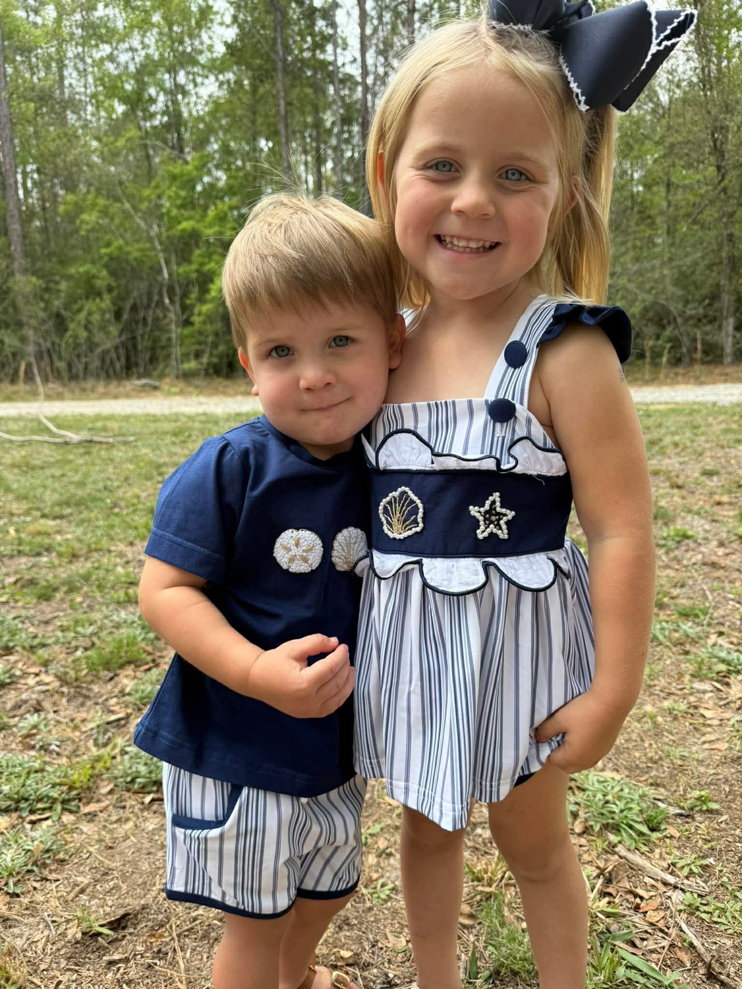 RTS - Girl Navy Seashell Diaper Set