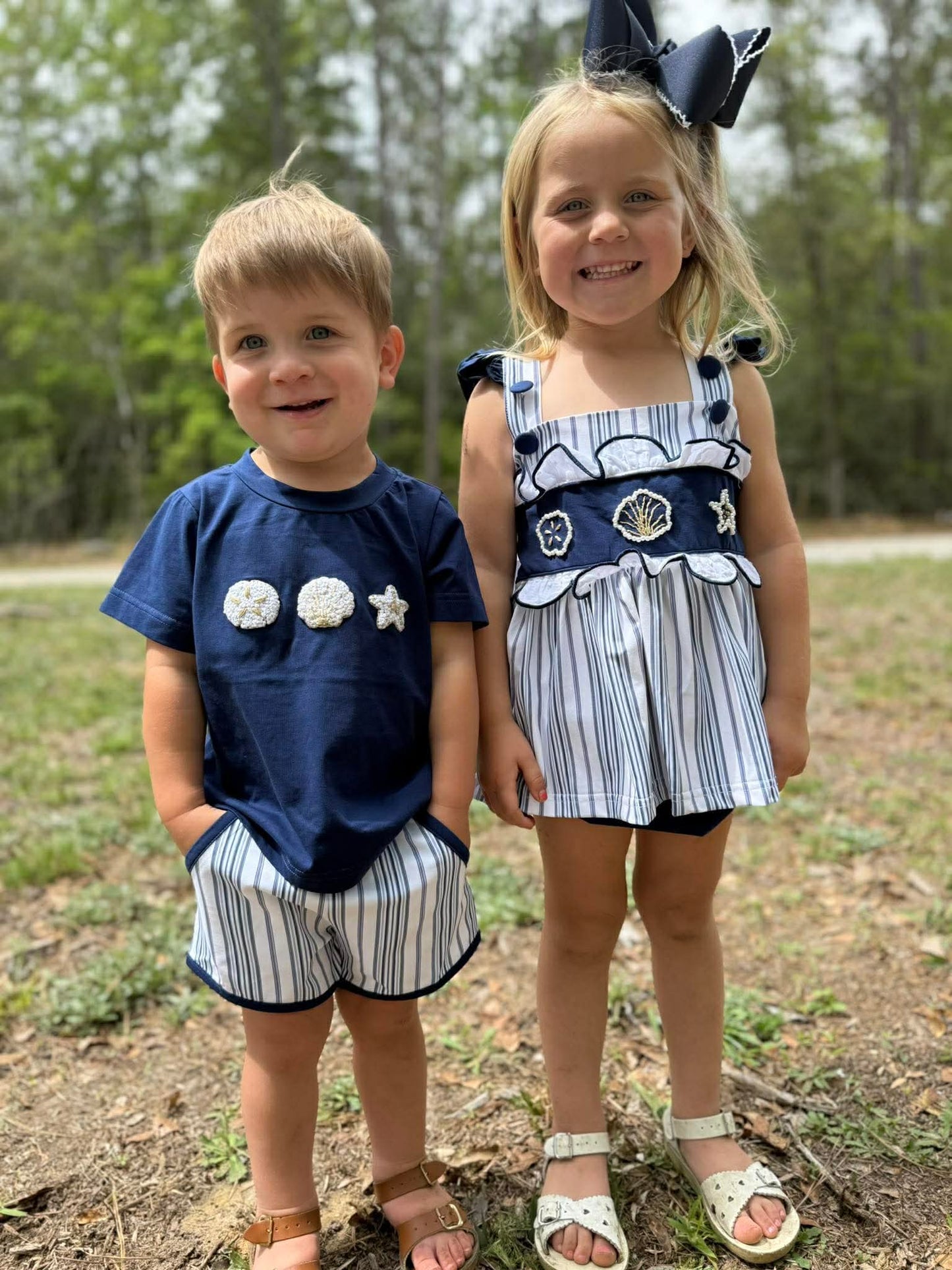 RTS - Girl Navy Seashell Diaper Set