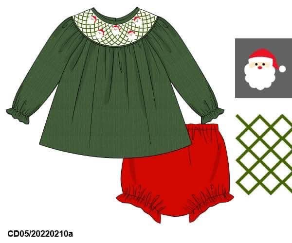 RTS - Green Santa Smock Diaper Set