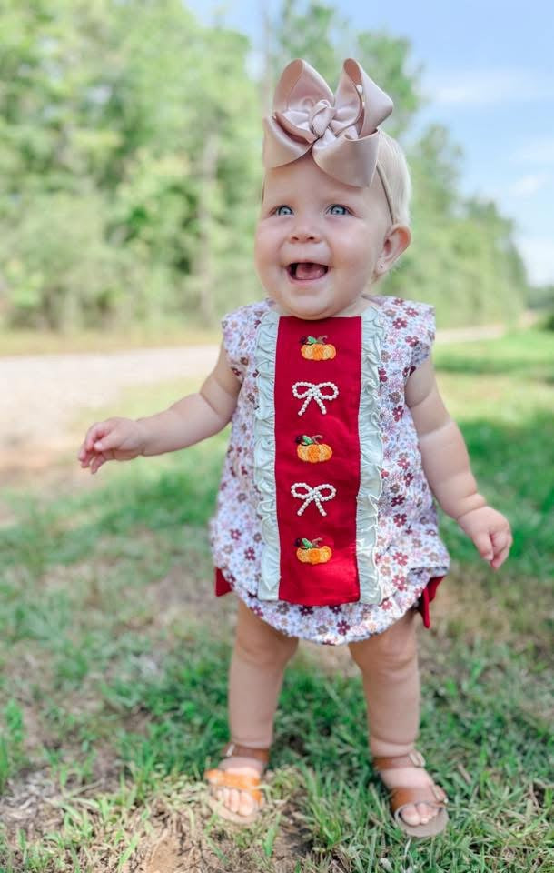 RTS-Crimson Pumpkin/Bow Diaper Set