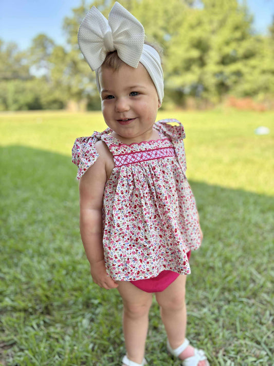 RTS - Pink Floral Tie Shoulder Diaper Set
