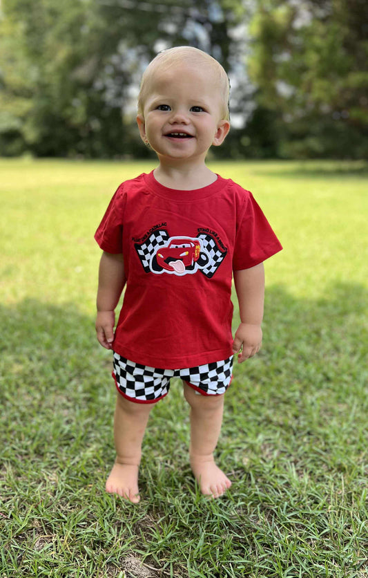 RTS - Red Car Checkered Short Set