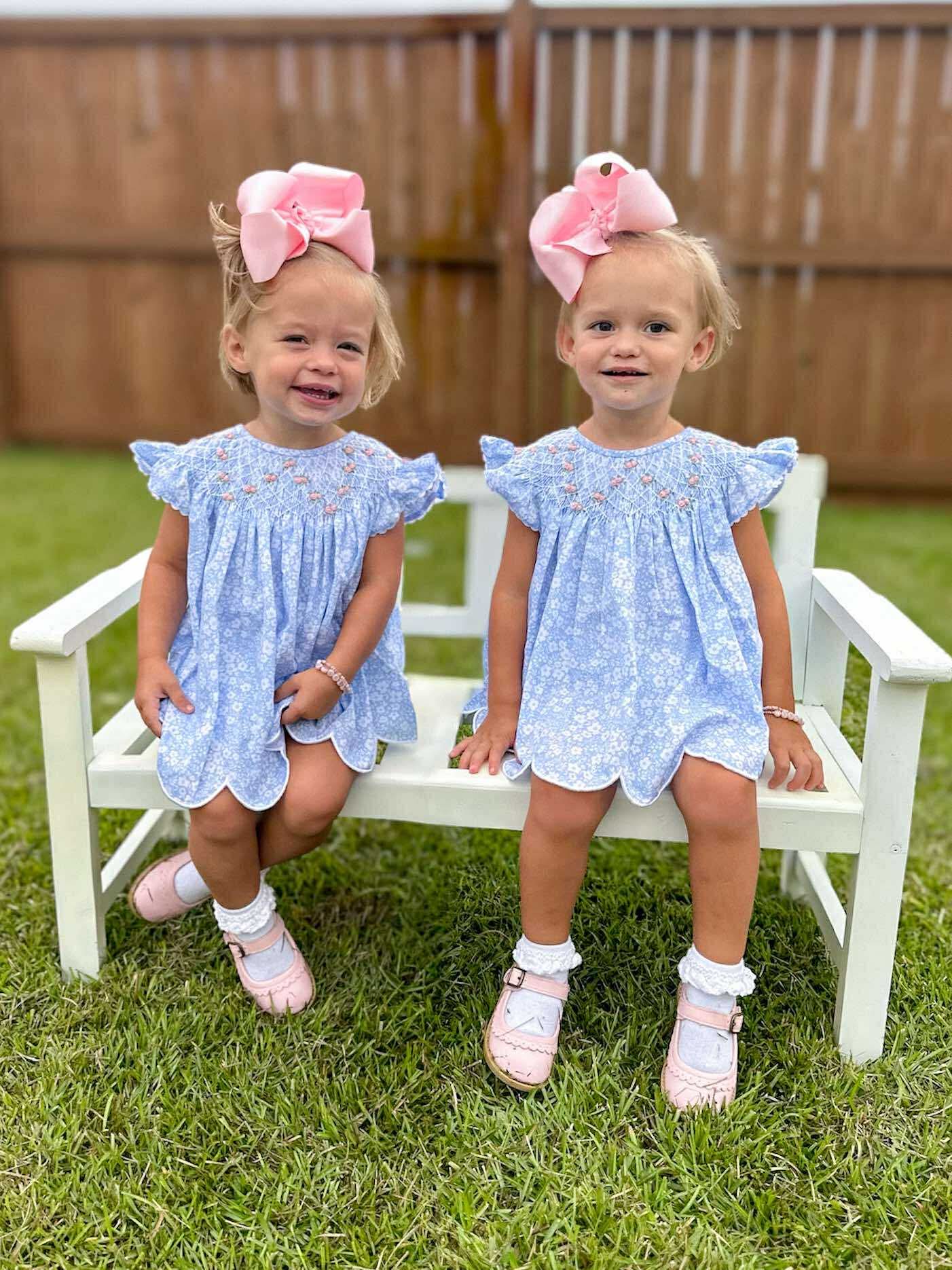 RTS - Blue Floral Smocked Diaper Set