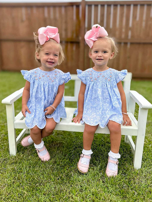 RTS - Blue Floral Smocked Diaper Set