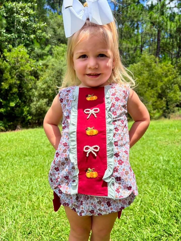 RTS-Crimson Pumpkin/Bow Diaper Set