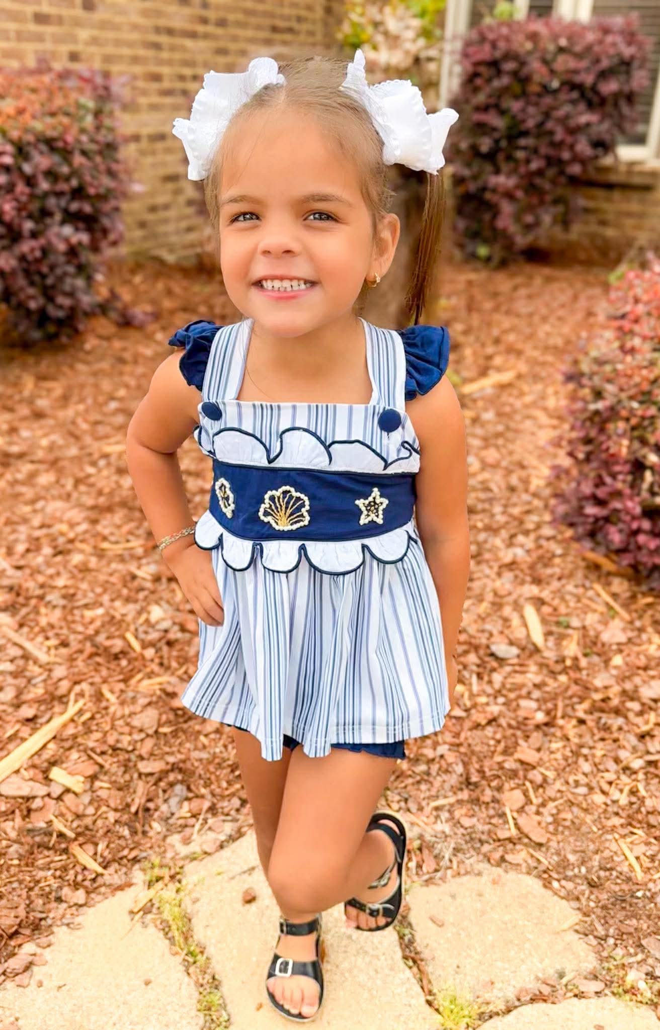 RTS - Girl Navy Seashell Diaper Set