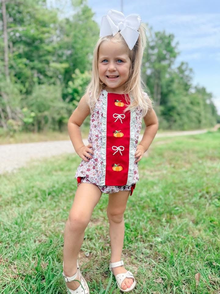 RTS-Crimson Pumpkin/Bow Diaper Set