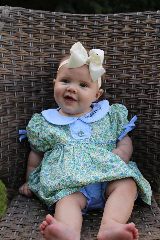 RTS - Blue Collar Floral Diaper Set