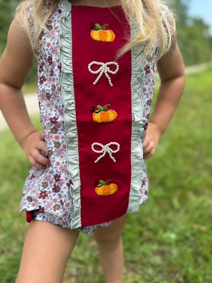 RTS-Crimson Pumpkin/Bow Diaper Set
