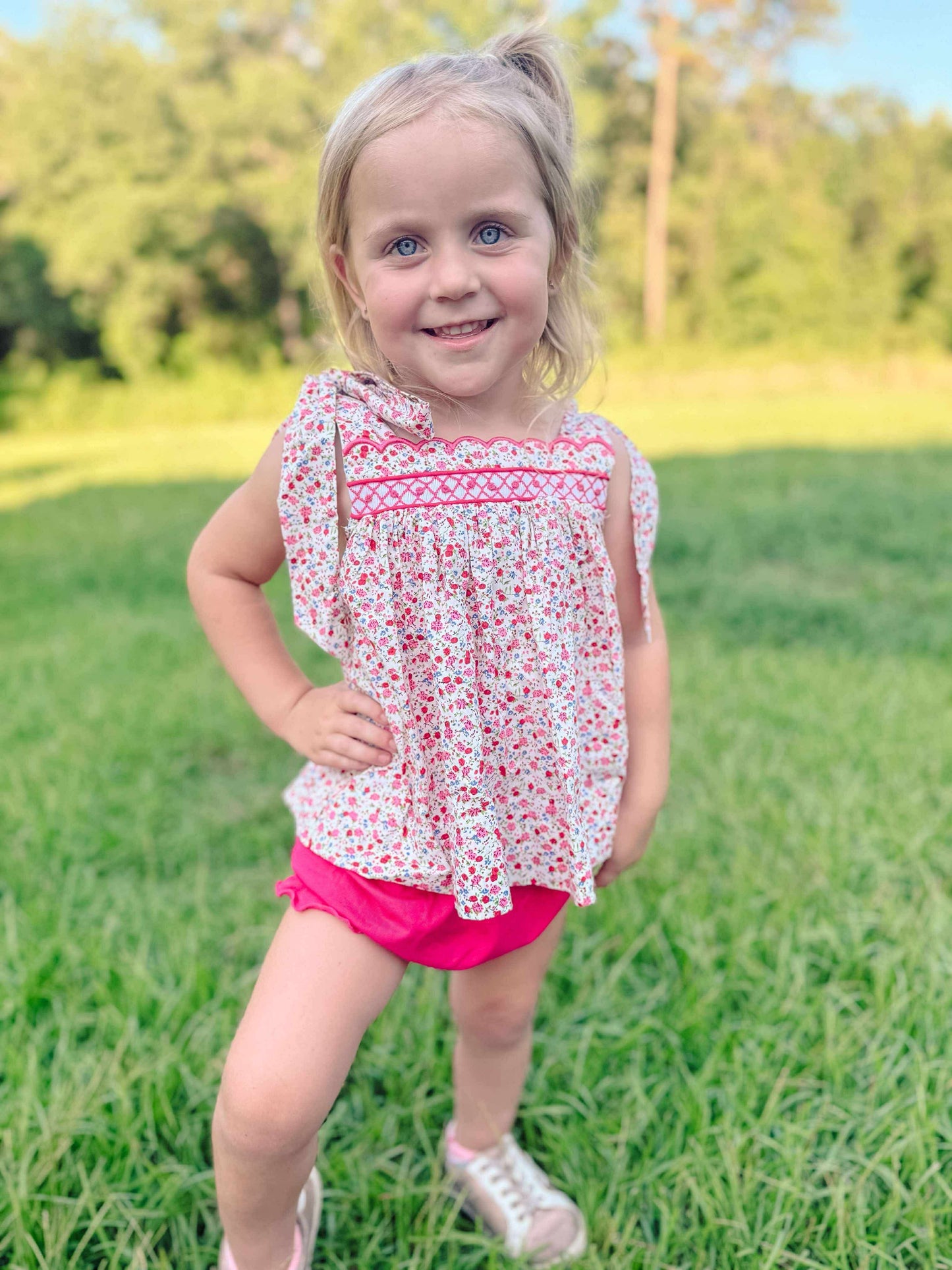 RTS - Pink Floral Tie Shoulder Diaper Set