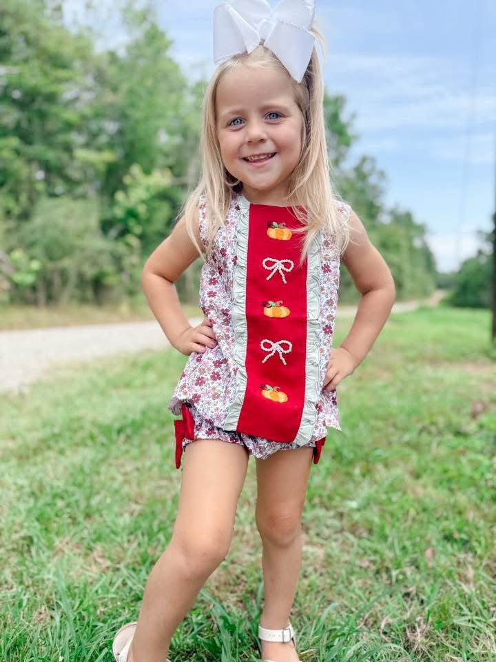 RTS-Crimson Pumpkin/Bow Diaper Set