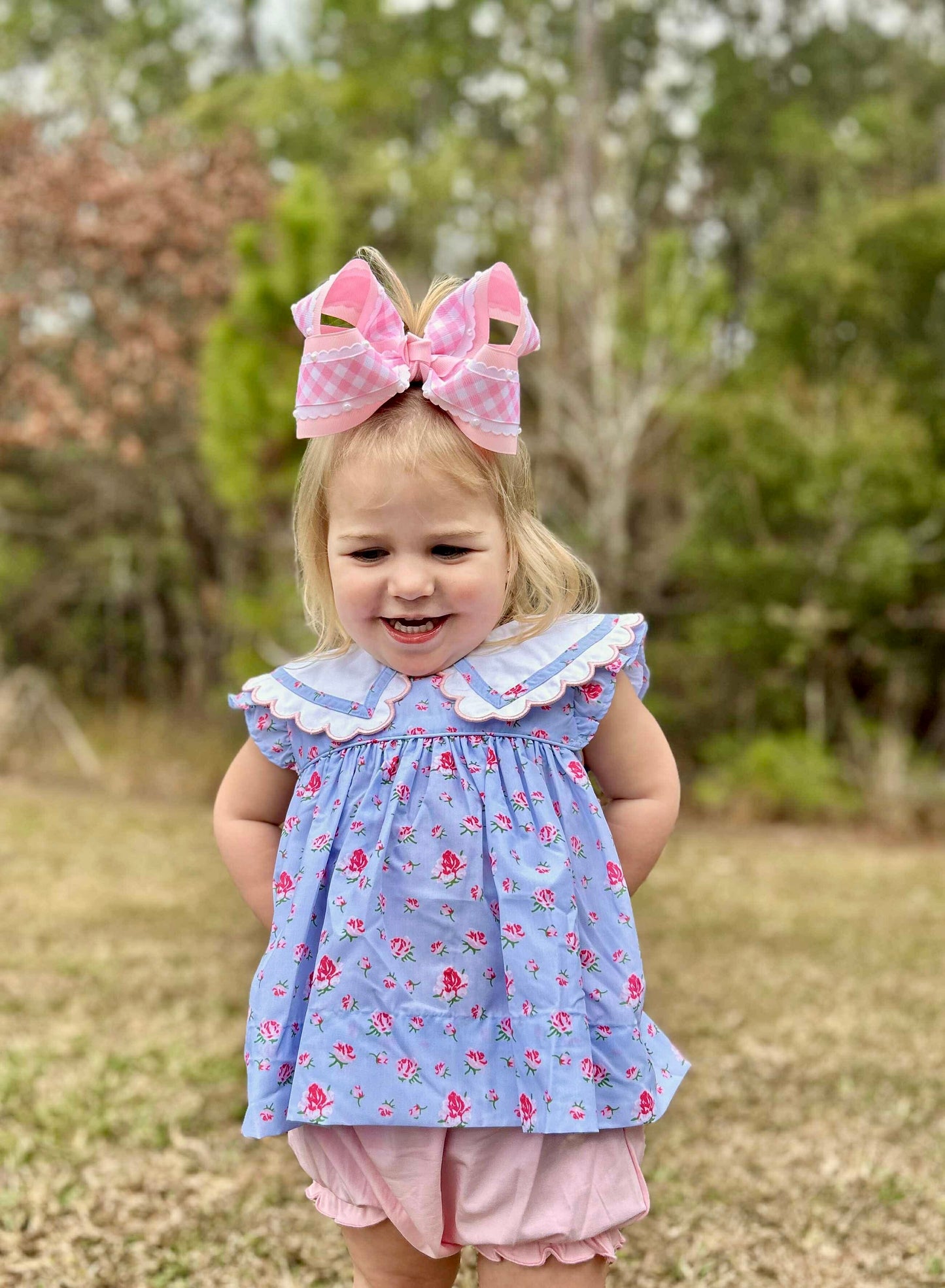 RTS - Blue Floral Scallop Collar Diaper Set