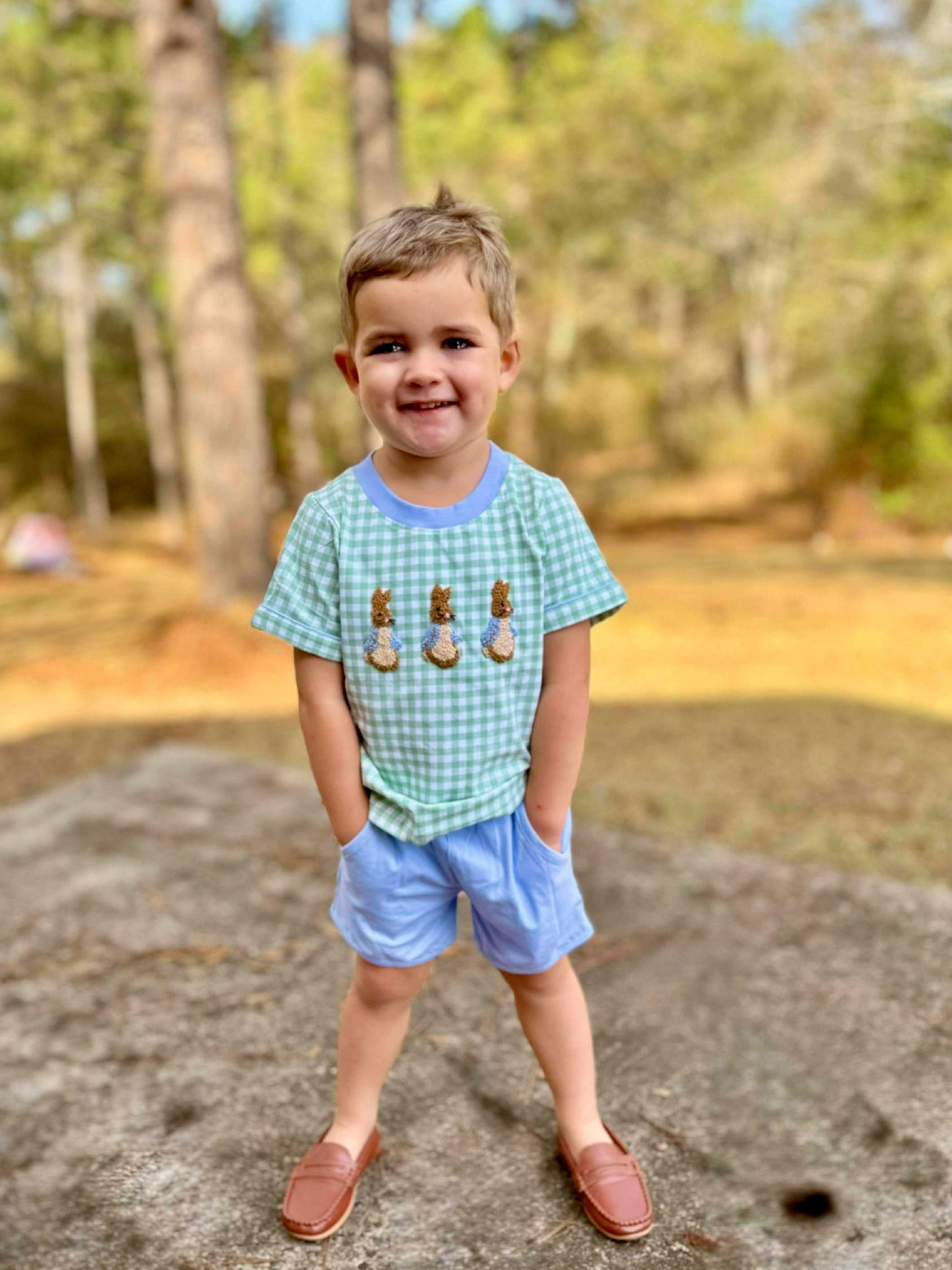 RTS - Boy French Knot Bunny Short Set