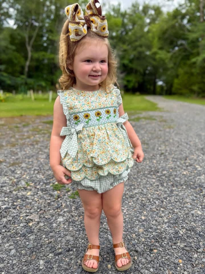 RTS - Sunflower Smock Diaper Set